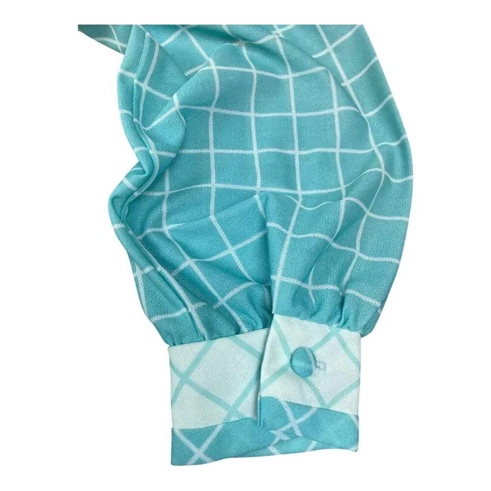 VTG 70s Sears ‘The‎ Shirtdress’ Baby Blue Checkered Plaid Long Sleeve Dress S-M - Picture 5 of 11